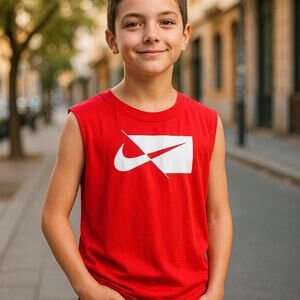 Nike Boys Tank Top Sz XL Red‎ Muscle Screen Print White Swoosh Logo Shirt